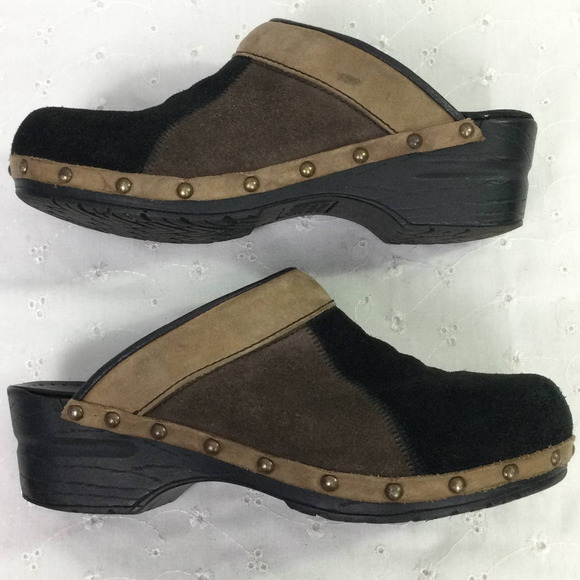 Sanita Black Brown Color Block Suede Studded Slip On Clog Women’s Size 37 - Picture 8 of 14